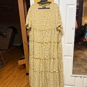 SHEIN Yellow Gingham Tiered Maxi Dress